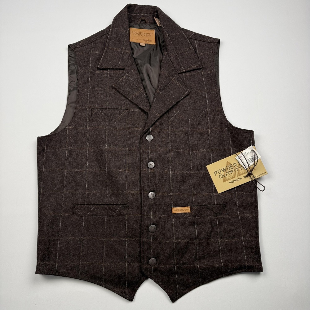 Powder River Outfitters Vest Mens Large Brown Wool Plaid Montana Quilted Western